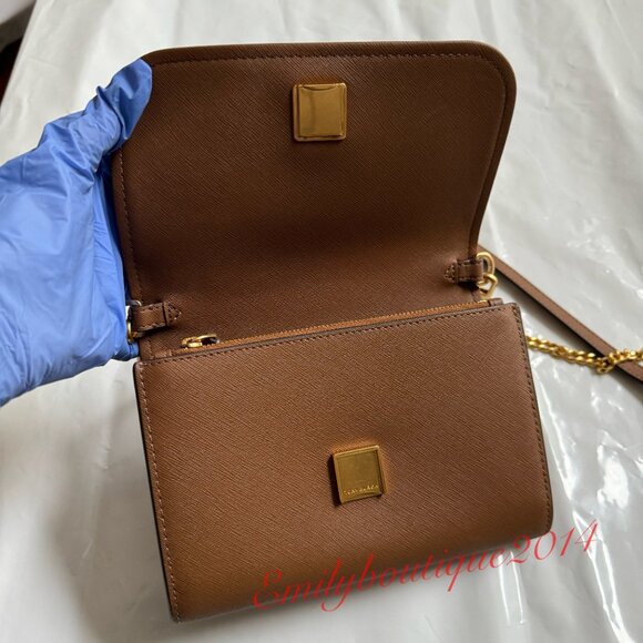 NWT Tory Burch 136093 Emerson Chain Wallet Saffiano Leather Brown Bag Messenger - Picture 9 of 11